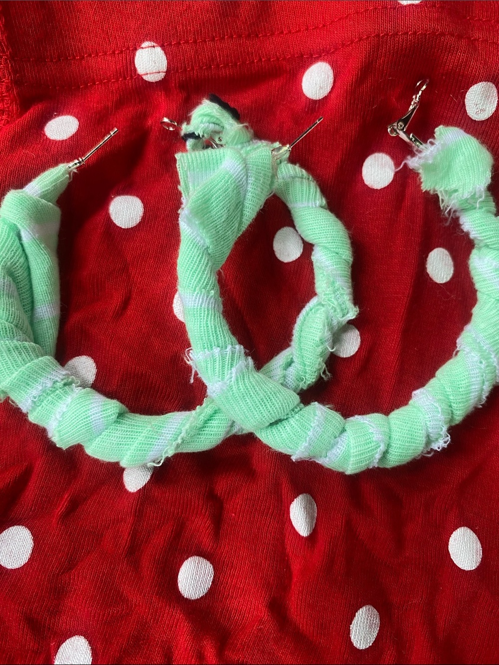 Kids Mint Green Fabric-Wrapped Hoop Earrings